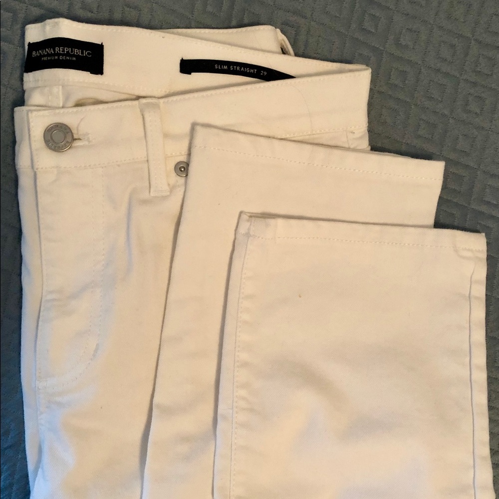 Banana Republic white, slim straight, denim